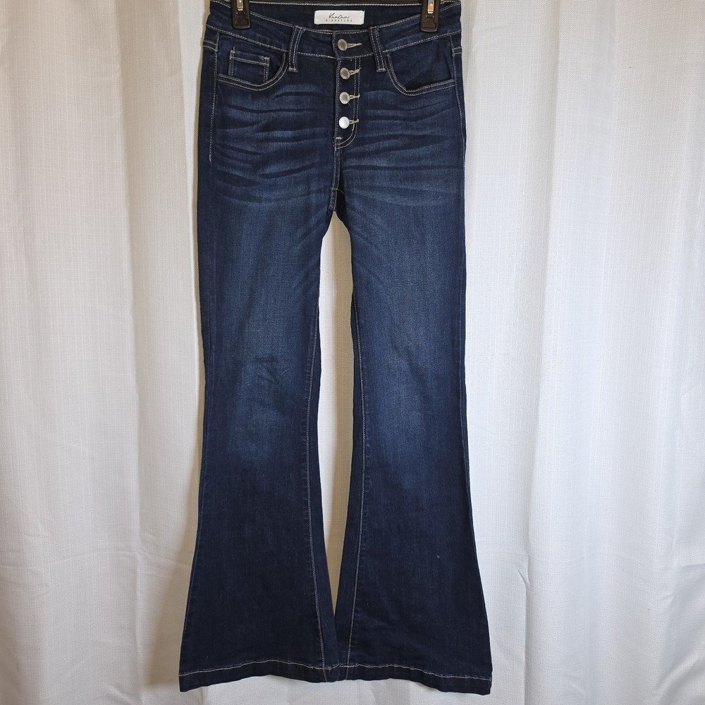 Kancan Jeans Womens 24 Blue Super Flare High Rise Button Fly
